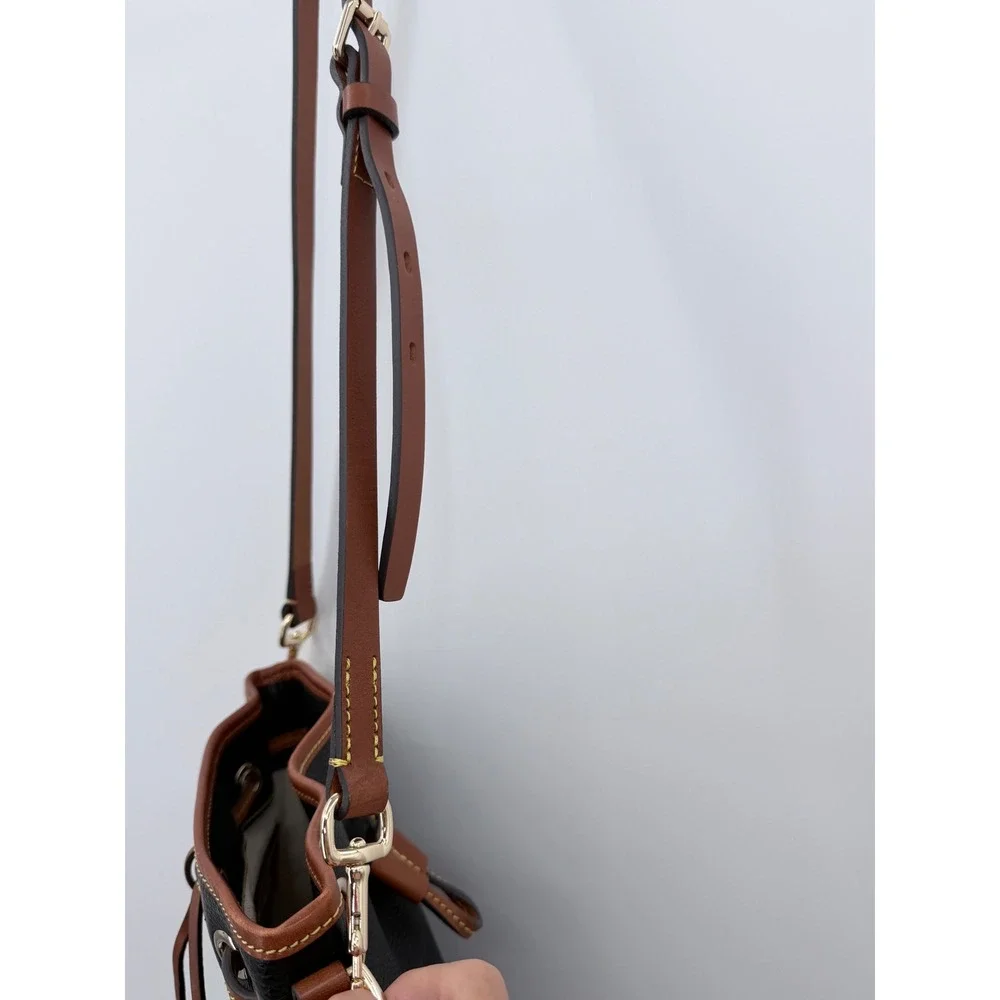 Dooney & Bourke Bucket Bag Women Small Black Tan Pebbled Leather Crossbody